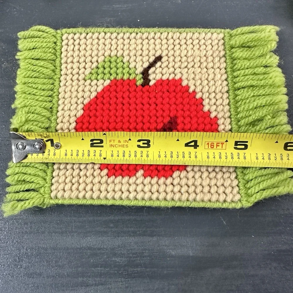 Vintage Handmade Needlepoint Coasters Fruit Apple Set of 4‎ - EUC - Picture 4 of 5